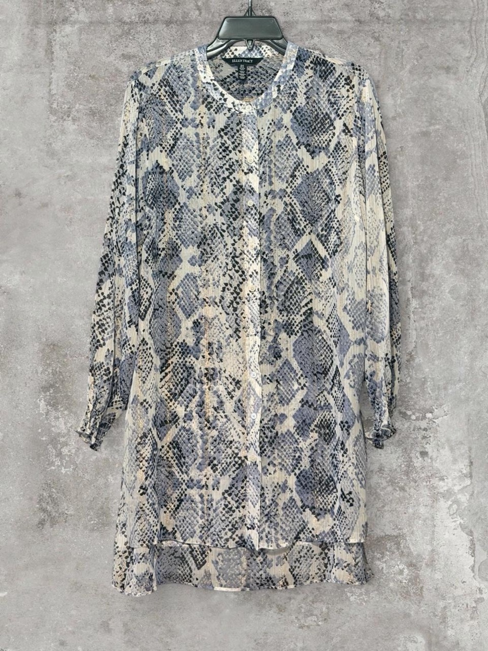 Ellen Tracy Blue & Cream Snake-Print Tunic Top